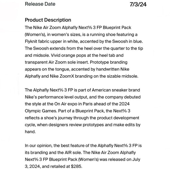 Nike Air Zoom Alphafly NEXT% 3 Blueprint Pack Running Shoes Women's 8 HF7356-900 - Picture 10 of 10